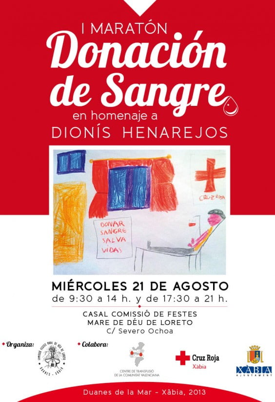 Cartel del I Maratón de Donación de Sangre que se celebrá el 21 de agosto