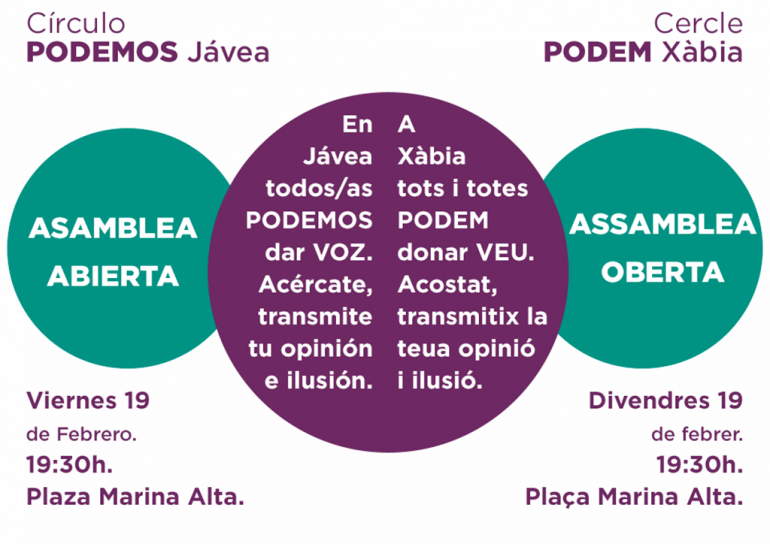 Cartel de la asamblea de Podemos Xàbia