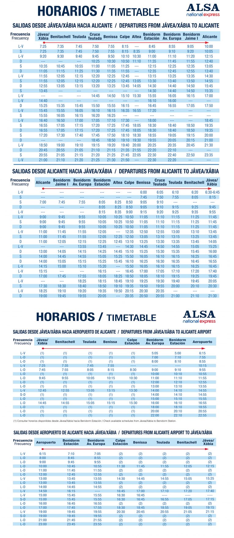 Autobuses Jávea-Alicante, Alicante-Jávea y rutas al aeropuerto de El Altet