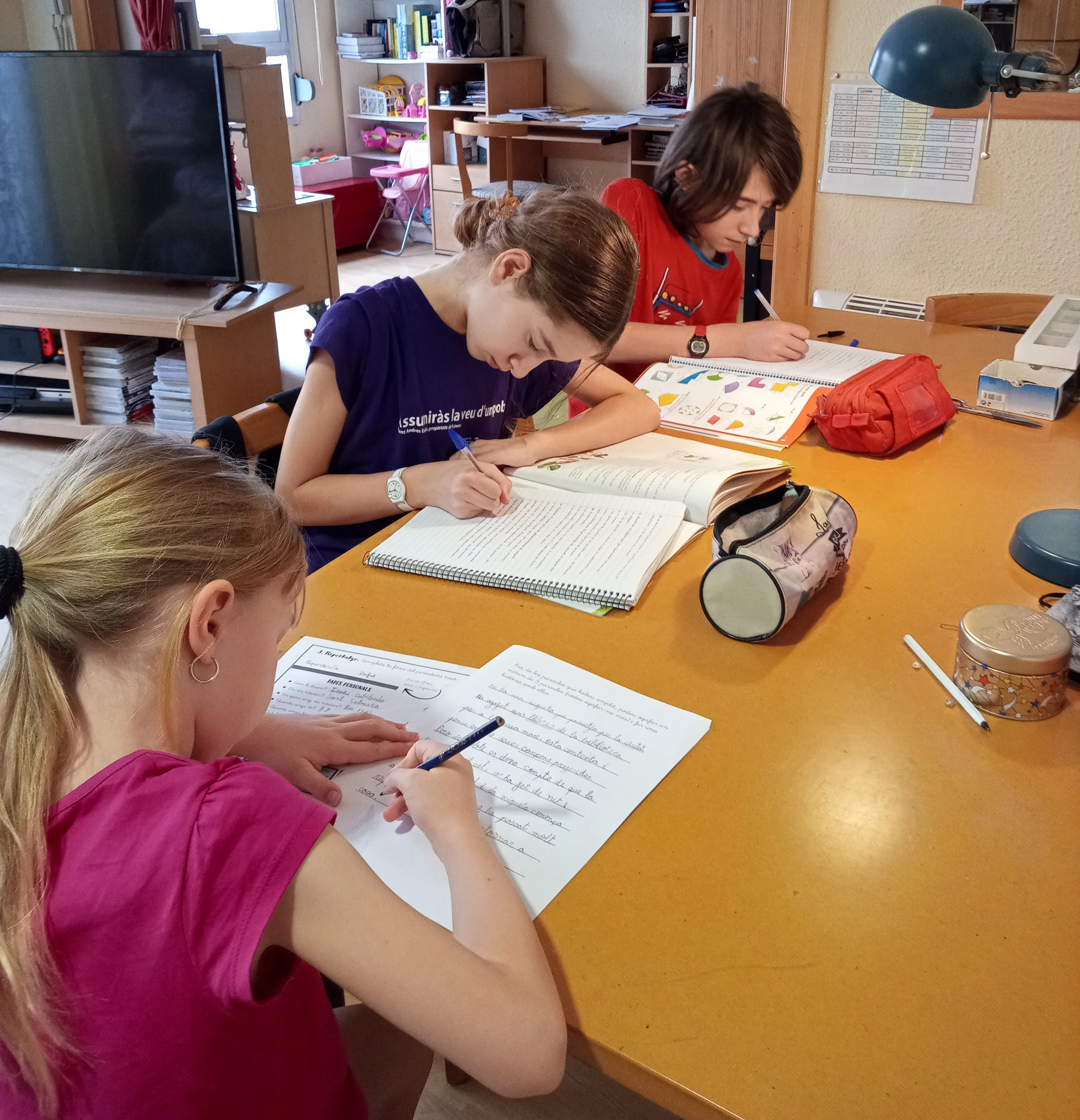 Niños estudiando en casa