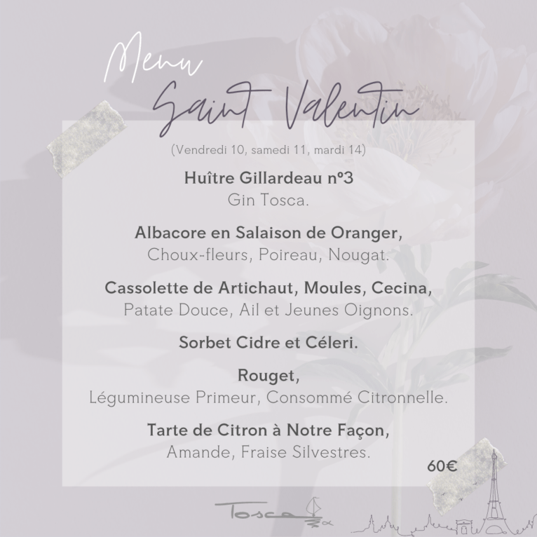 Menu Saint Valentin - Restaurante Tosca