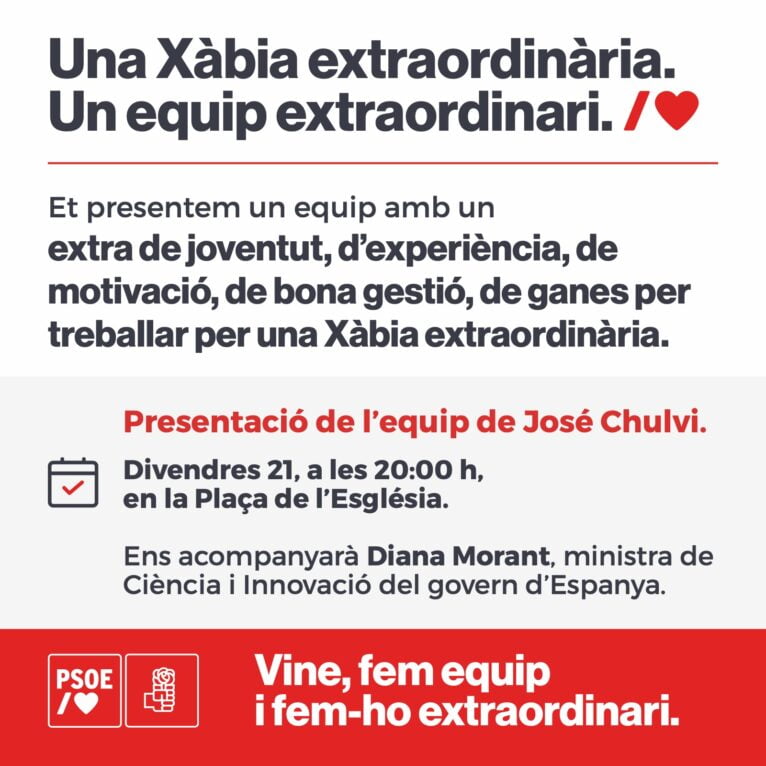 Convocatoria presentación de Candidatura PSOE Xàbia 2023