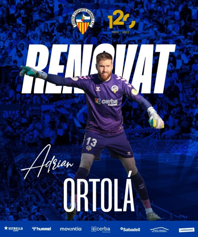 Imagen: Adrián Ortolá renueva con el CE Sabadell