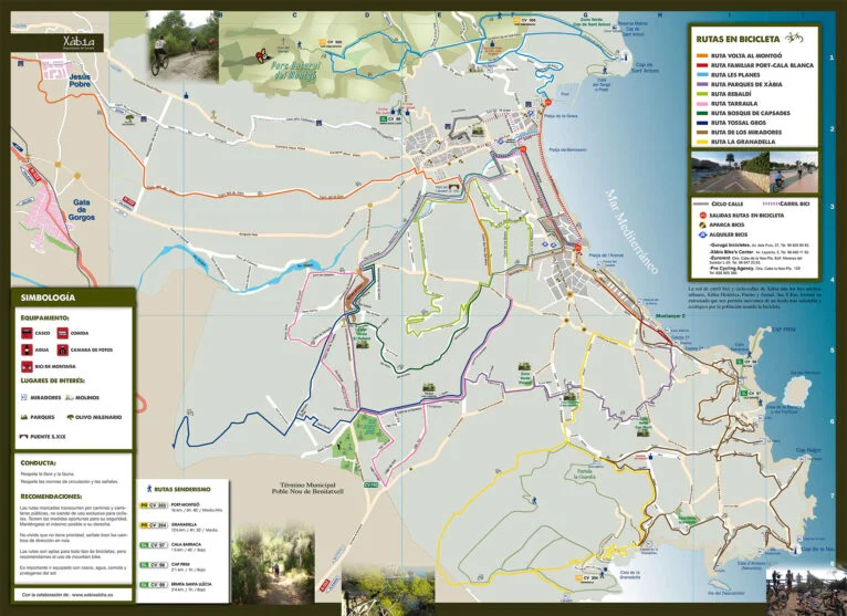 Mapa de las rutas en bici por Xàbia