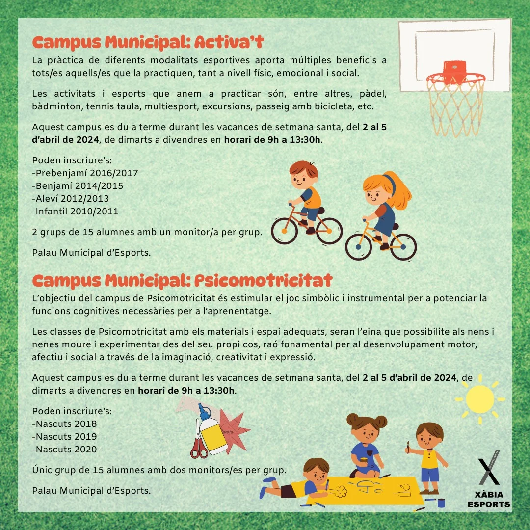 Información de los campus de la Escuela Esportiva de pascua Xàbia