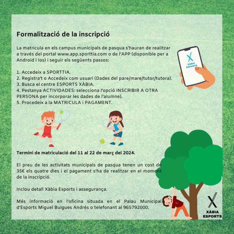 Instrucciones de inscripción para la Escuela Deportiva Pascua Xàbia