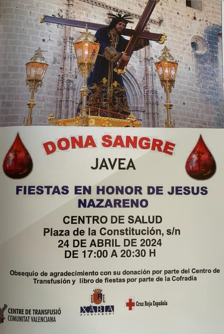 Cartel de la donación de sangre Xàbia en fiestas del  Nazareno