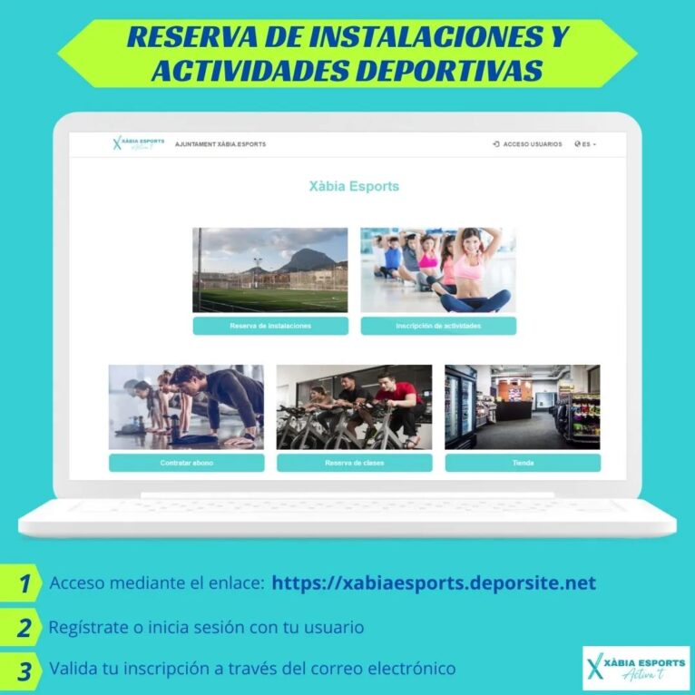 Cartel del nuevo sistema de reservas de las instalaciones deportivas de Xàbia