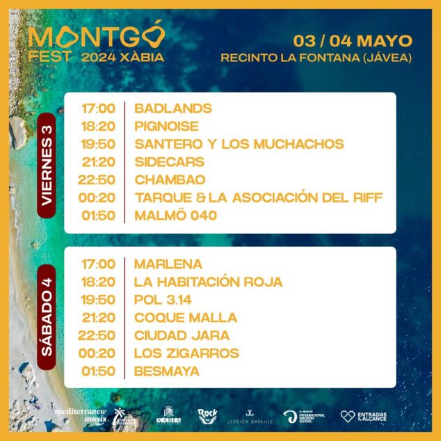 Imagen: Horarios de los conciertos de Montgó Fest Xàbia 2024