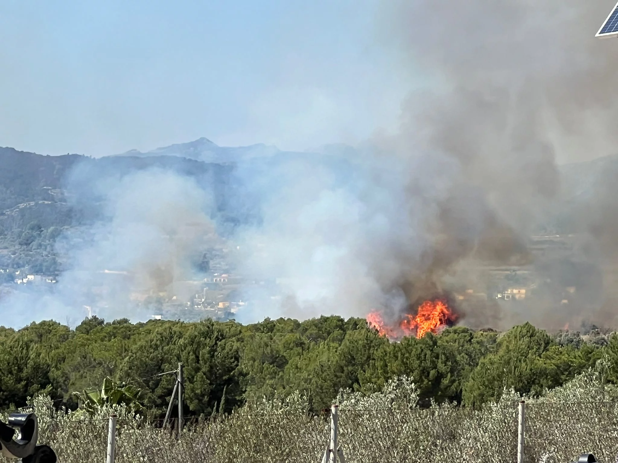 Llamas del incendio declarado en el Barranc de la hiedra