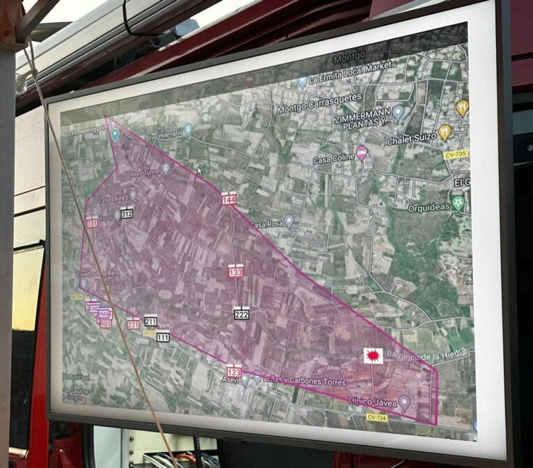 Mapa de la actuación de extinción del incendio