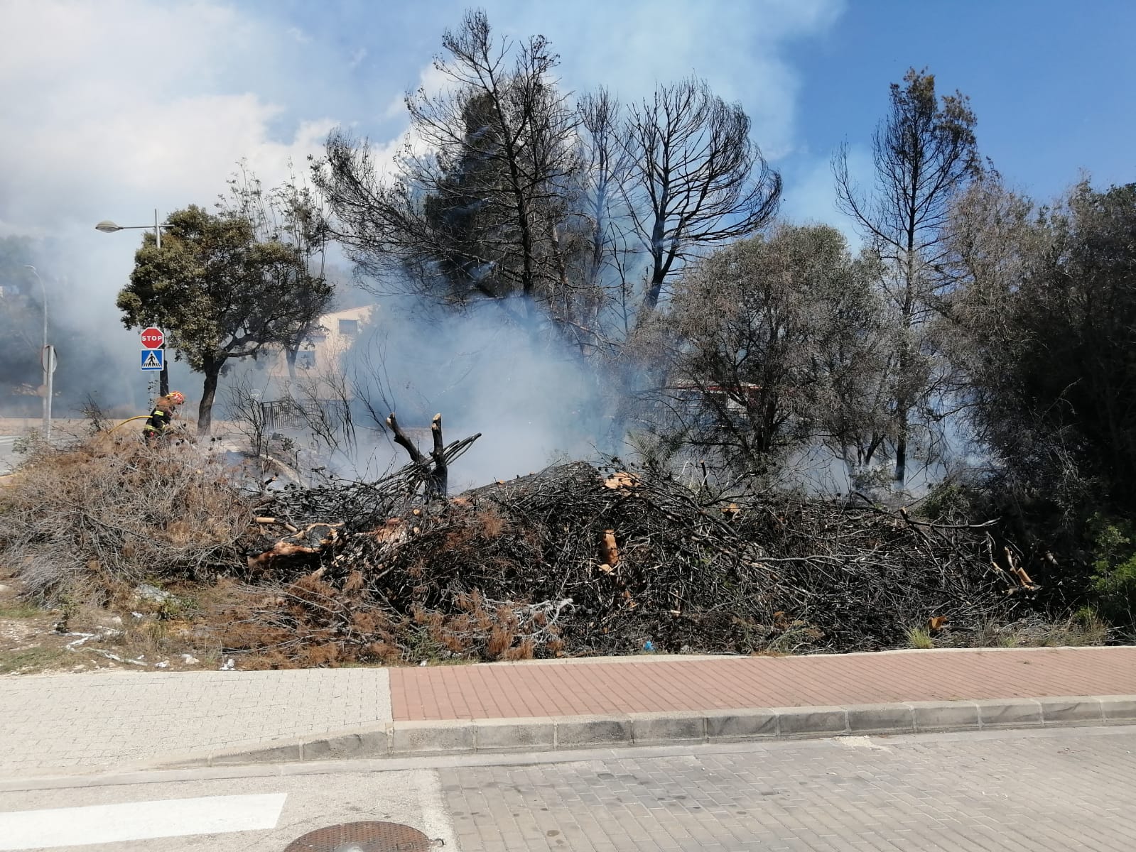 Bomberos en las labores de extinción