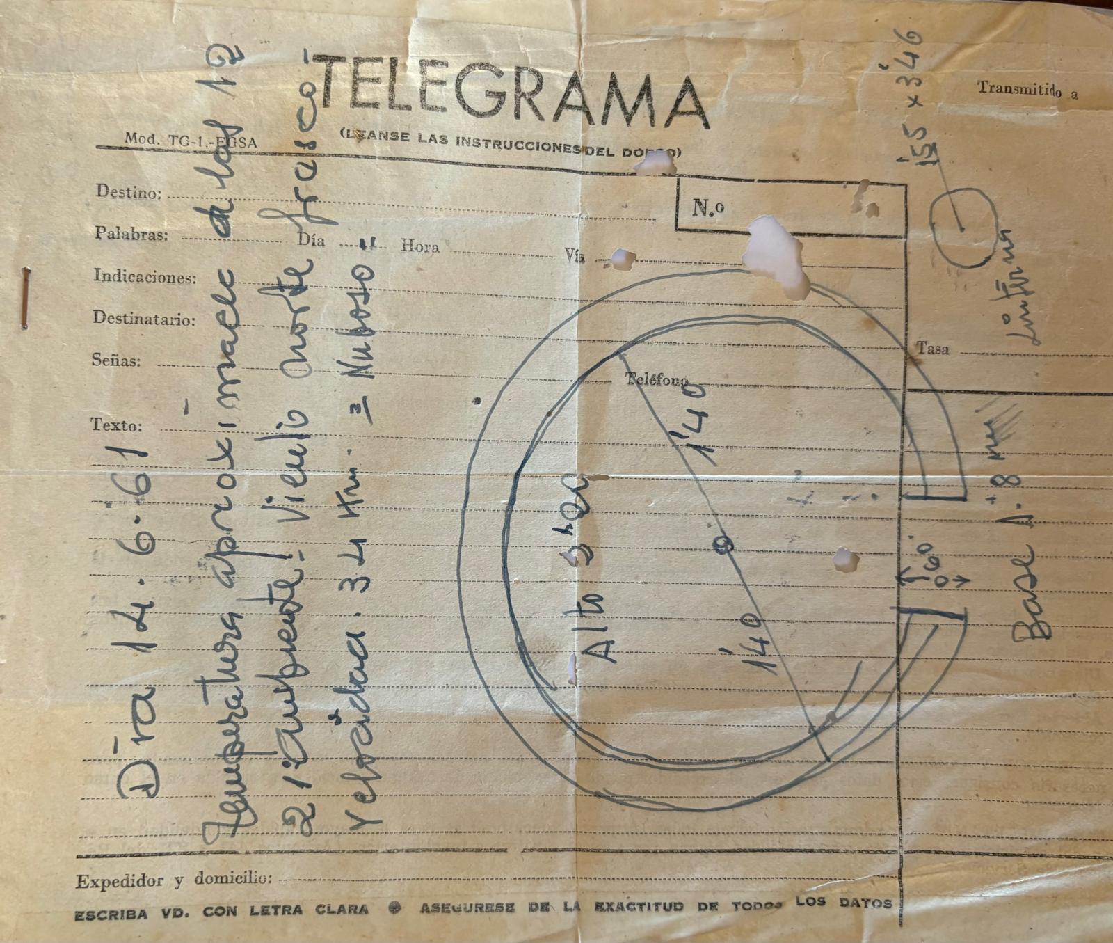 Datos meteorológicos recogidos en 1961 siendo farero José Garreta