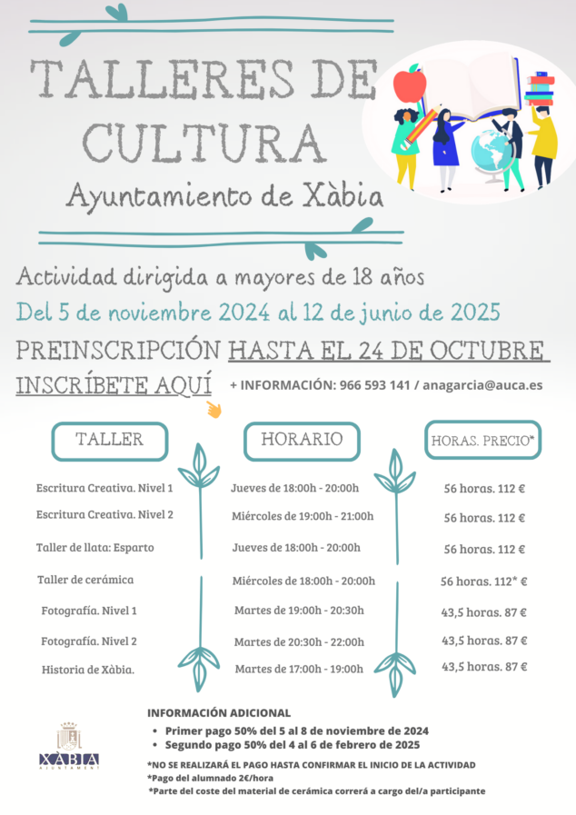 Imagen: Cartel talleres de Cultura Xàbia 2024-2025