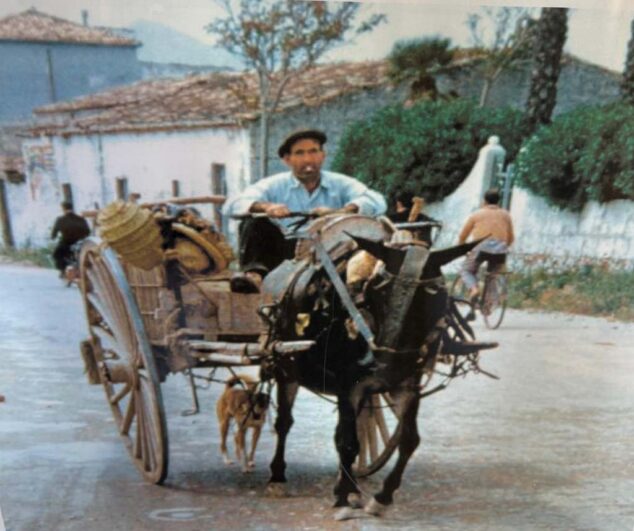 Imagen: Carro tradicional a su paso por el Montañar en 1959