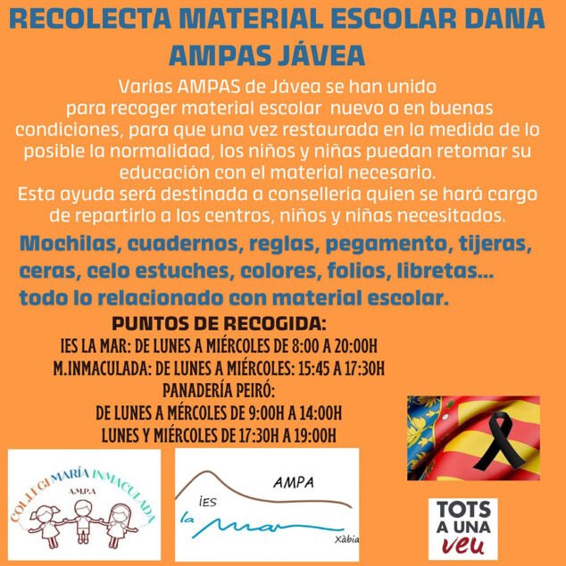 Imagen: Puntos de recogida de material escolar en Xàbia