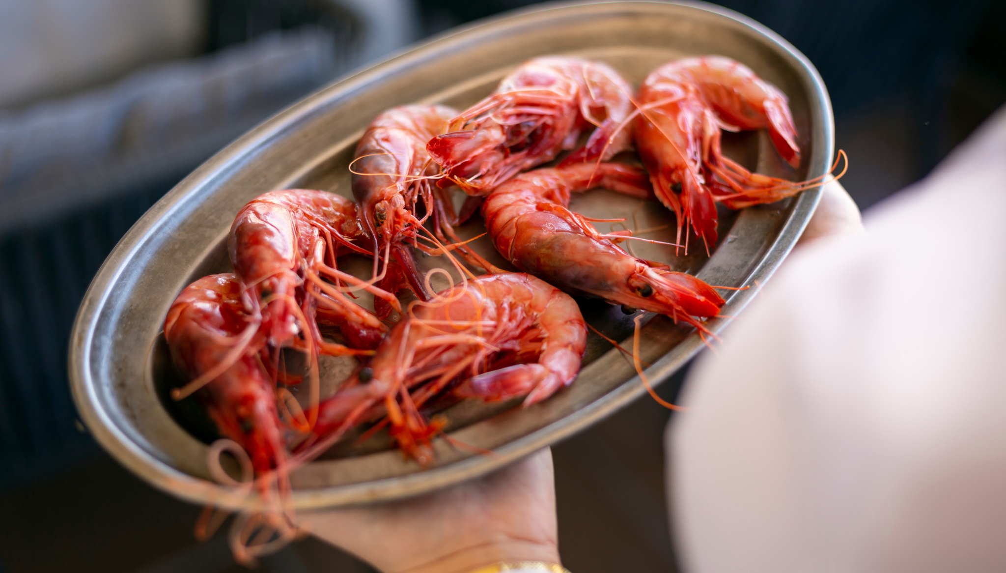 Gambas frescas de la bahía para degustar en La Perla de Jávea