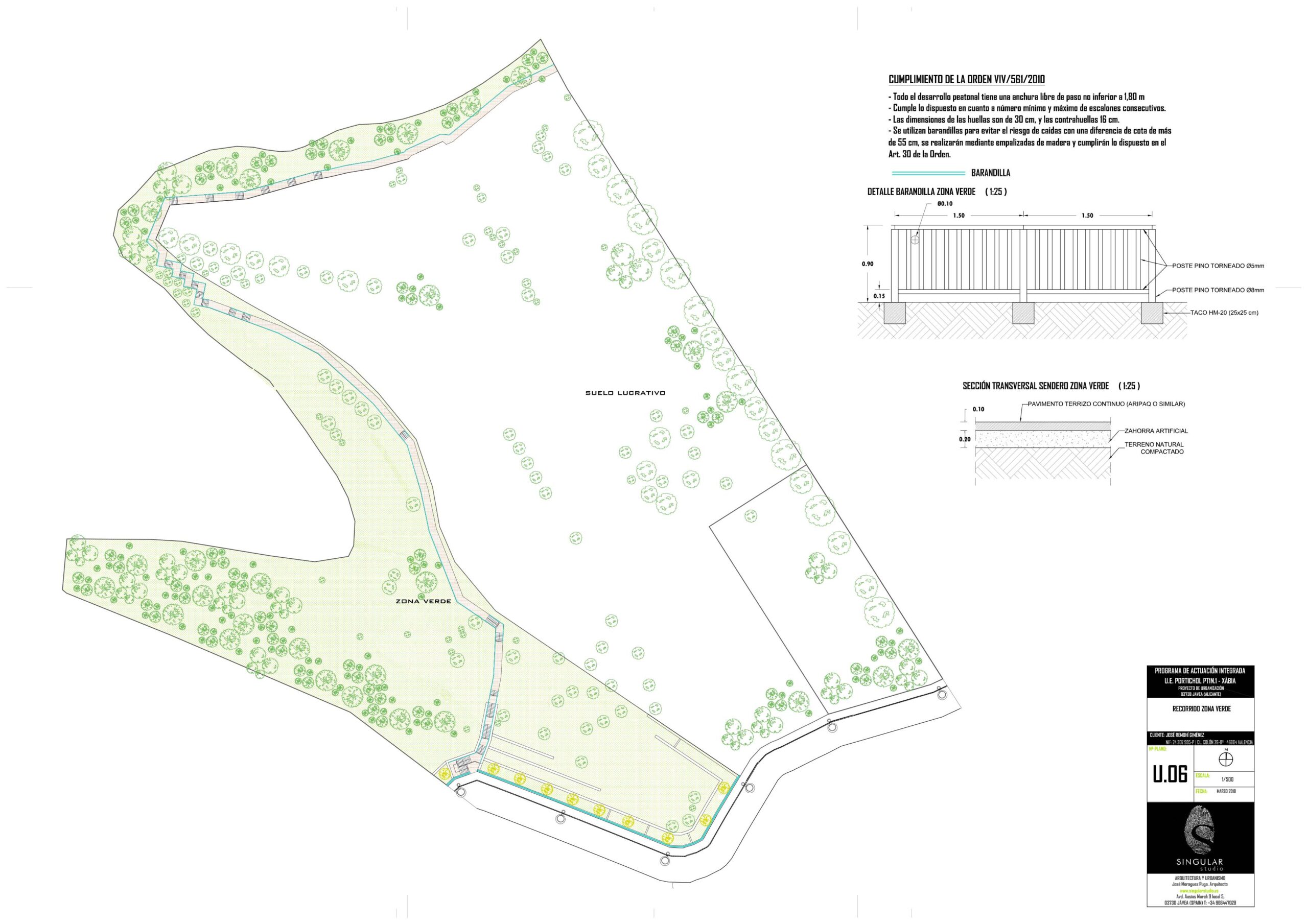 Plano de la zona verde y la senda pública en la zona del Portitxol-